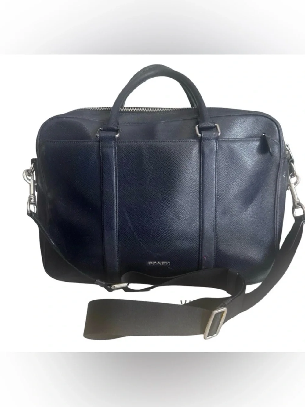 Coach Metropolitan Slim Brief Laptop Messenger Crossbody Blue Leather Bag
